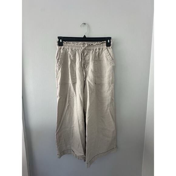 Gloria Vanderbilt Cream Tan Linen Women's Capri Pants Wide Leg Size S Costal - Picture 1 of 7